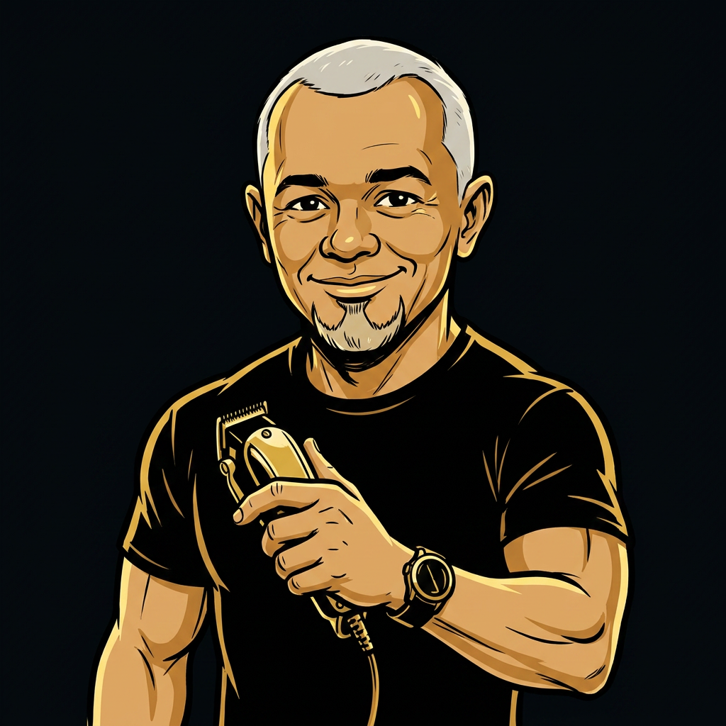 Caricatura ilustrada de Márcio Gaspar, barbeiro profissional